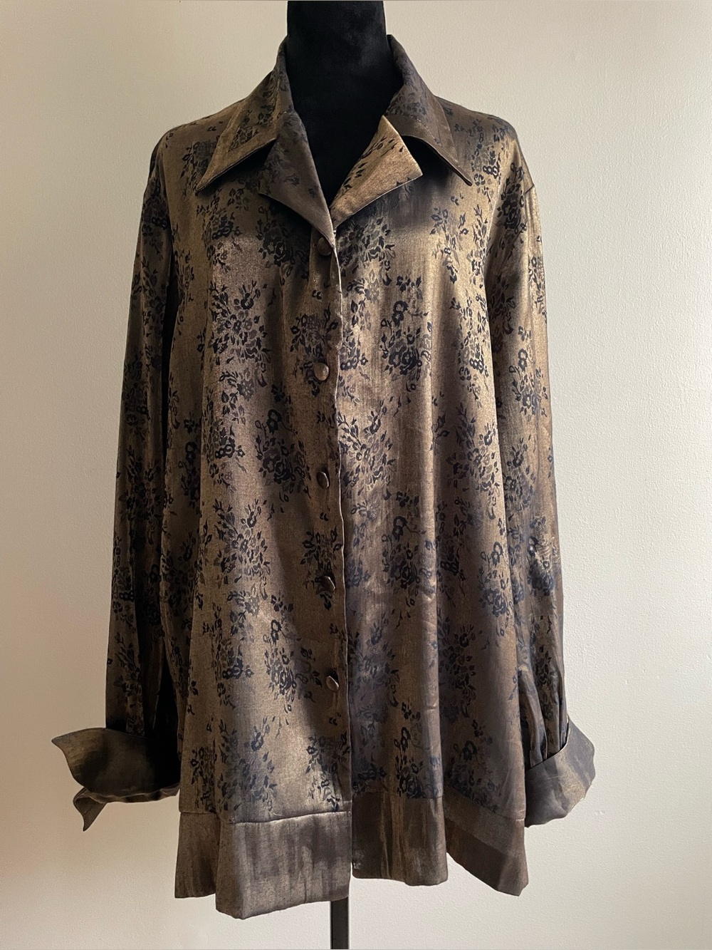 Vintage Claire France Rayon Blend Floral Blouse Bronze Black Size 20 Canada